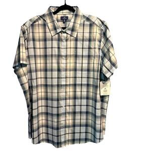 George NWT Size XXL Short Sleeve Button Up Plaid Blue Business Casual Preppy